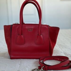 Prada Red Leather & Suede Satchel with Detachable Strap